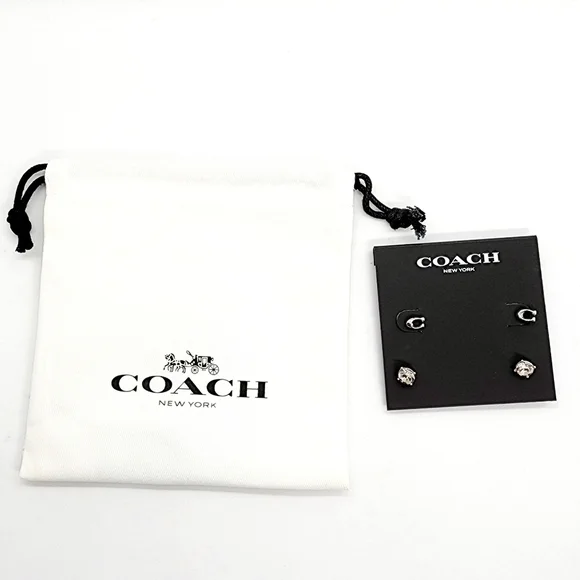 Coach Signature C & Stone Stud Earrings Set